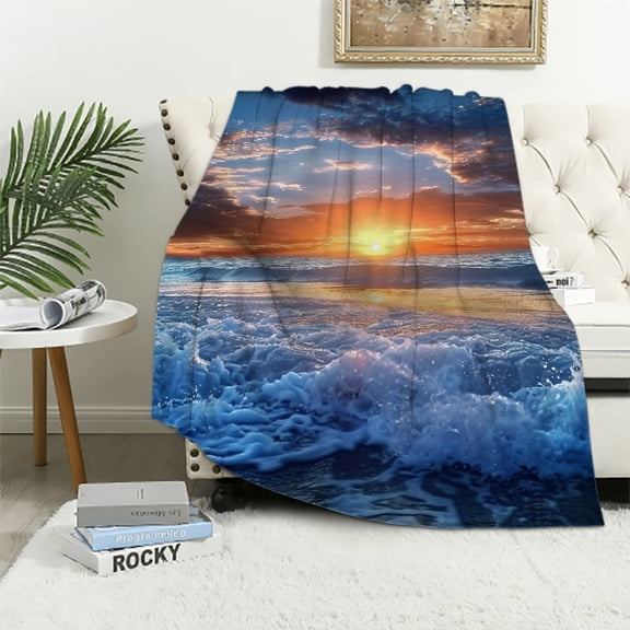 BCIIG Sunset Waves Ocean Warm Lightweight Blanket Soft Fleece Blankets All Seasons Exquisite Gifts 40x50in