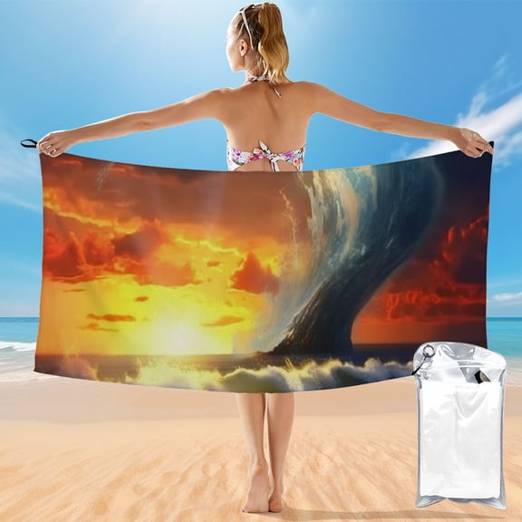 BCIIG Sunset Waves Quick Dry Towel Graphic Beach Towel, Ultra-Fine Fiber Towel 27.5x55in, Tropical Print Lightweight Towel for Travel and Kids, Non-Fading Bath Towel Gift 55x27.5in