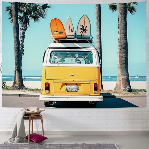 BCIIG Surfboards Palm Trees Van Tapestry Wall Hanging Unique Style Home Wall Decor Art for Living Room Bedroom Apartment Farmhouse Dorm 50x40inch
