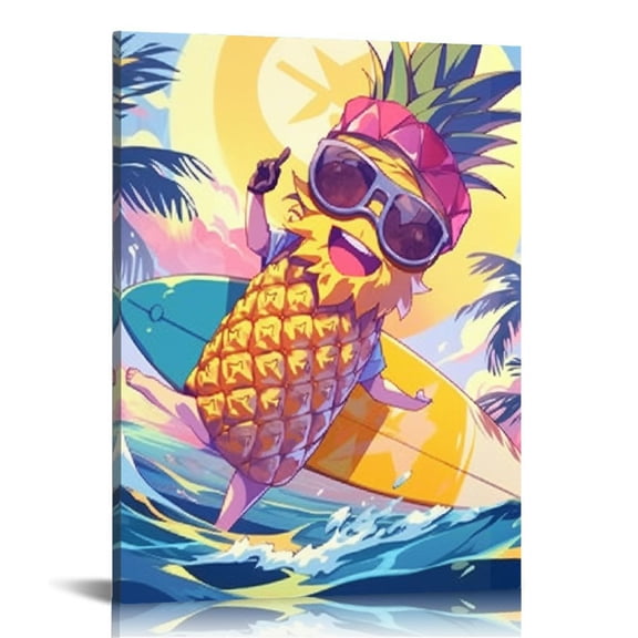 BCIIG Surfing Pineapple Sunglasses Fine Art Aesthetic Poster Print Wall Painting for Home Office Wall Decor, Canvas Living Room Bedroom Decor Pictures 12x16 in