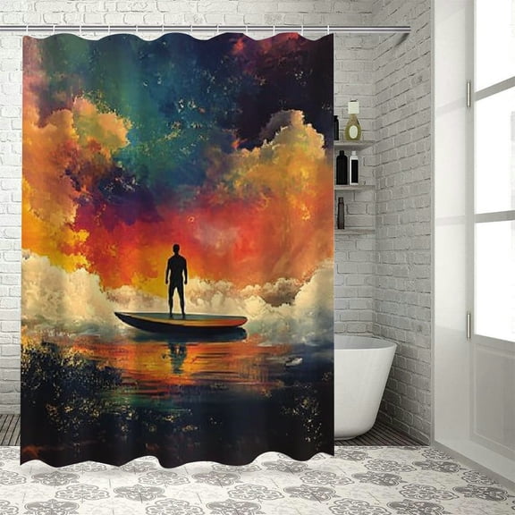 BCIIG Surfing Sunset Shower Curtain Set with Hooks - 100% Polyester 36"x72