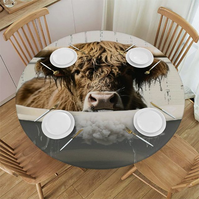 BCIIG Surreal Cow Round Table Cover Stain Resistant Washable Indoor