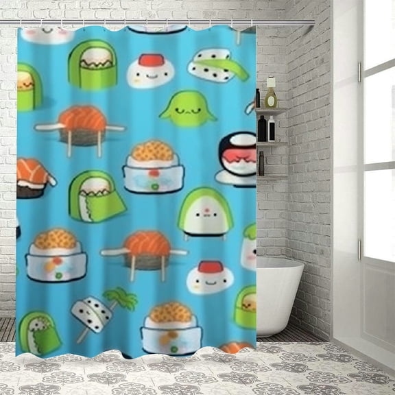 BCIIG Sushi Rolls Apple Bathroom Decor Set with Hooks, Colorful Luxurious Graphic Print Polyester Fabric Shower Curtain, Waterproof Chic Modern Bathroom Decoration, Multiple Sizes Available