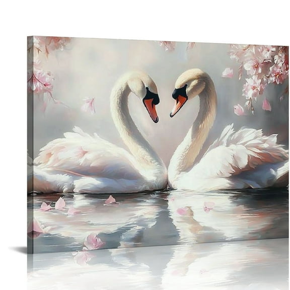 BCIIG Swans on the Lake Canvas Wall Art Decor Girls Wall Art Oil Art Print Cute Nursery Pictures Home Decor for Living Room Bedroom Canvas With  20x16in