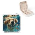 thumbnail image 1 of BCIIG Swimming Dog Mini Travel Jewelry Case with Necklace Hooks, Removable Compartments, and Elastic Pocket, Compact Size Jewelry Organizer Box for Rings, Earrings, PU Leather Storage White, 1 of 5