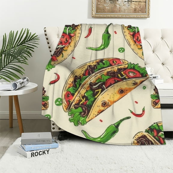 BCIIG Taco Throw Blanket Taco Tuesday Party Flannel Fleece Food Blanket Super Soft Lightweight Cozy Blankets for Sofa Couch Bed Camping Travel Mexican Taco Gifts for Kids Adults Taco Decor White