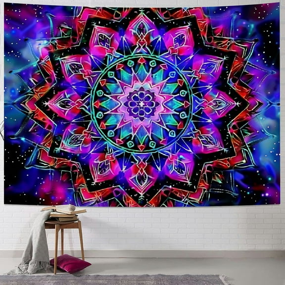 BCIIG Tapestry Bohemian Hippie Mandala Tapestry Reactive Neon Galaxy Space Wall Tapestry Psychedelic Aesthetic Tapestry Wall Hanging for Home Decor 60x50inch