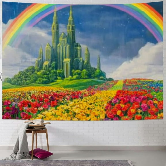 BCIIG  Tapestry Fields Musical Yellow Brick Road Backdrop Leading Into Emerald Wizard City Land Rainbow Party Home Decor Wall Hanging for Living Room Bedroom Dorm  60x50inch