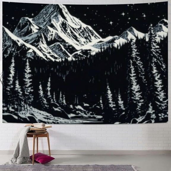BCIIG Tapestry Starry Night Mountain Tapestries for Bedroom Aesthetic Moon and Stars Tapastry's Wall Hanging Dark Nature Forest Wall Tapestry for Living Room Dorm 40x30inch