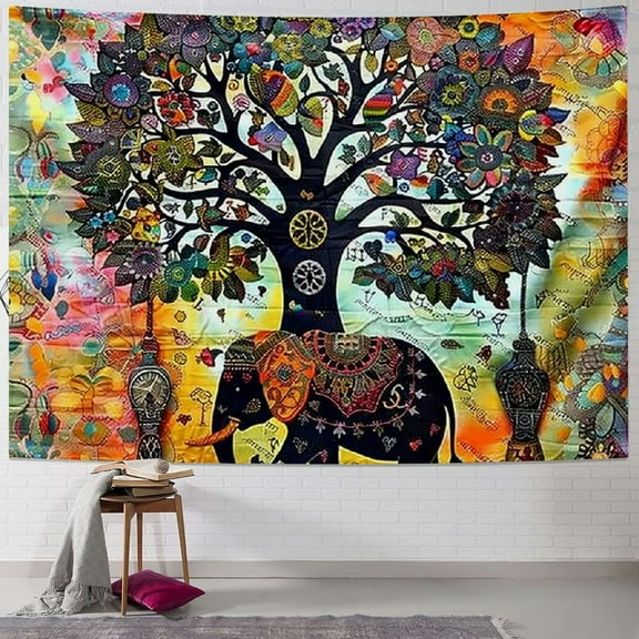 BCIIG  Tapestry Wall Hanging Hippie Elephant Tree of Life Bohemian Hippy Psychedelic Design Indian Tapestries Bedspread