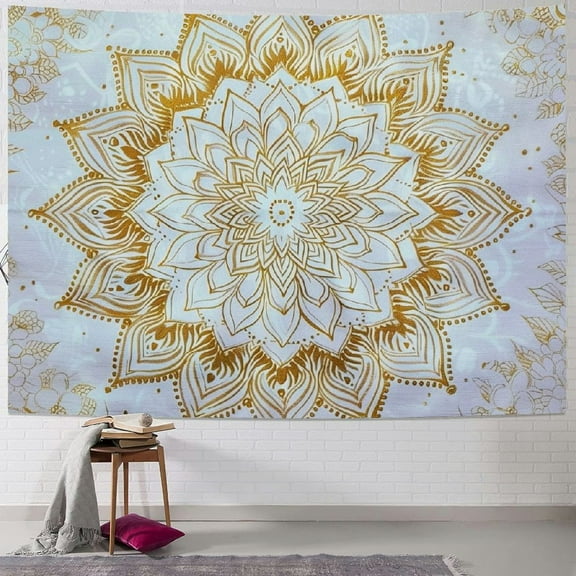 BCIIG Tapestry Wall Hanging Hippie Ombre Mandala Bohemian Hippy Intricate Indian Tapestries Bedspre Gold on White
