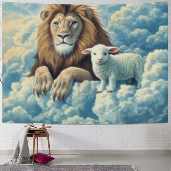 BCIIG Tapestry Wall Hanging Lamb with A Lion On The Clouds Tapestry for Bedroom Personalized Tapestry Custom Backdrop Banner Aesthetic Wall Tapestries Wall Art for Living Room Bedroom Dorm 40x60inch