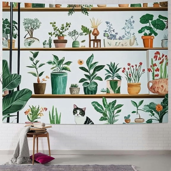 BCIIG Tapestry Wall Hanging, Plants Tree Mushroom Sun Cat Wall Tapestry Bohemian with Art Home Decoration for Studio, Living Room 40x60inch