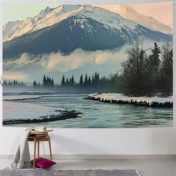BCIIG Tapestry,  in Snow Winter Season Landscape Idyllic Scene from North, Wide Wall Hanging for Bedroom Living Room Dorm 40x30inch