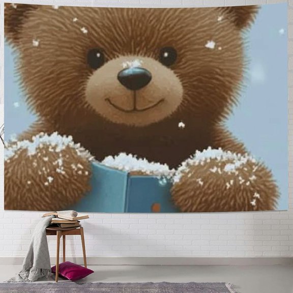 BCIIG Teddy Bear Snow Cute Tapestry Wall Hanging Unique Style - Graphic Tapestries Home Wall Decor Art for Living Room Bedroom Apartment Farmhouse Dorm - Christmas Theme 60x50inch