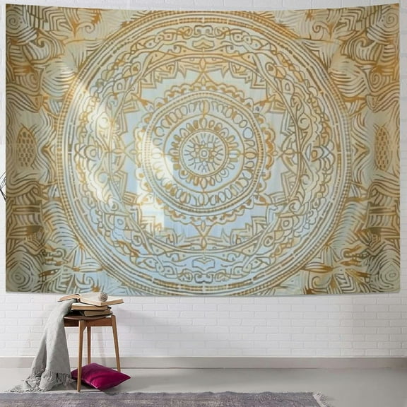 BCIIG  Th566 Twin Original Gold Ombre Tapestry Indian Mandala Wall Art, Hippie Tapestry Wall Hangings, Bohemian Bedspread with Metallic Shine