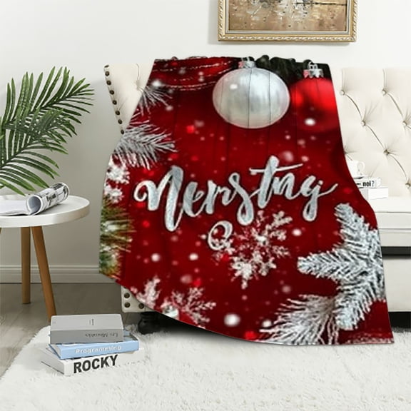 BCIIG Throw Blanket Christmas Ball Fir Branch Red Bed  Soft Lightweight Fluffy Warm for Sofa Couch All Seasons Cozy Cover Quilt 40x50in