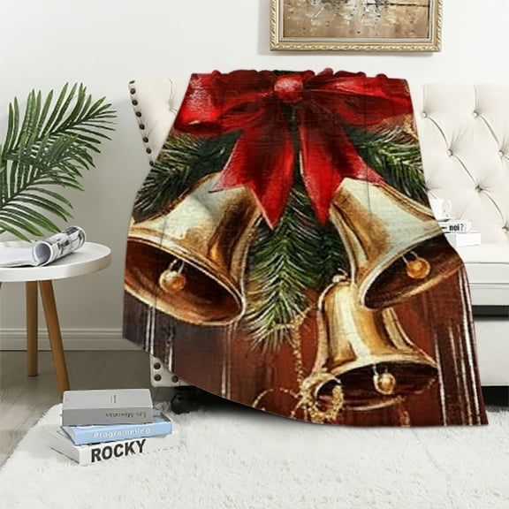 BCIIG Throw Blanket Merry Christmas Bell Snowflake Bed  Soft Lightweight Fluffy Warm for Sofa Couch All Seasons Cozy Cover Quilt 40x50in