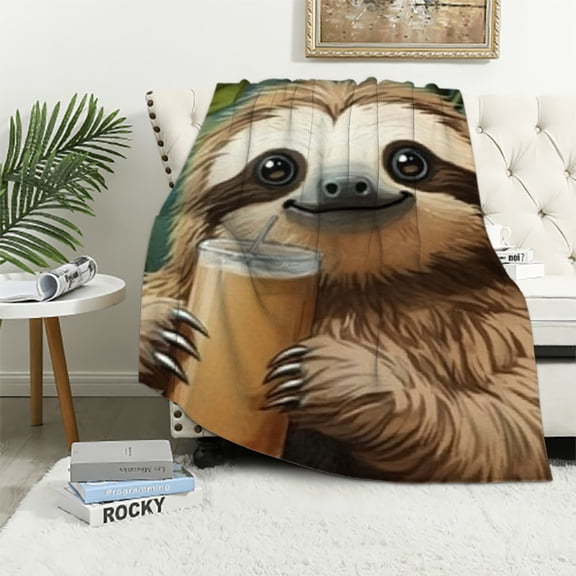 BCIIG Throw Blanket   Reversible Plush Blanket Cute Cartoon Sloth Flannel Blankets Warm Cozy Throws for Sofa Lightweight Blankets for Couch Bed All Seasons 40x50in