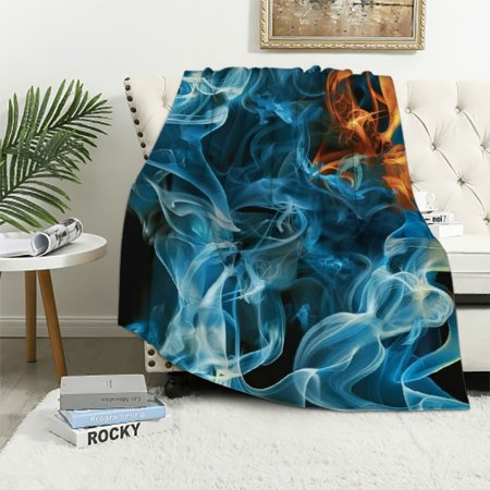 BCIIG Throw Blankets for Sofa Couch Fluffy Cozy Flannel Travel Blanket, Summer Desk Blanket for Work Chair, Lap Blanket & Pet Blanket, Home Decor - Blue Flame 40x50in