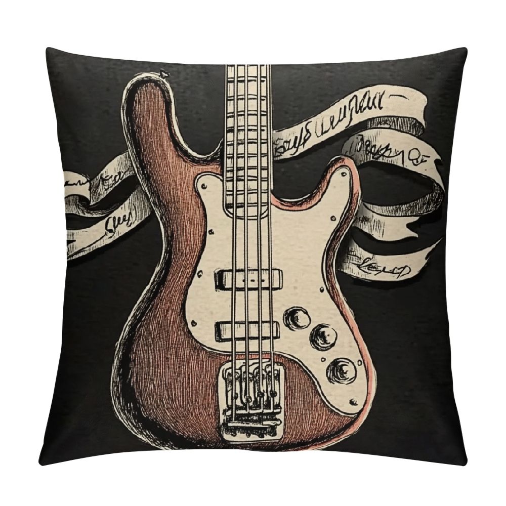 Qinqingo Acoustic Guitar Throw Pillow Cover - 12x20 Inch, Cotton Linen, Vintage Design, Zipper Closure - View #3