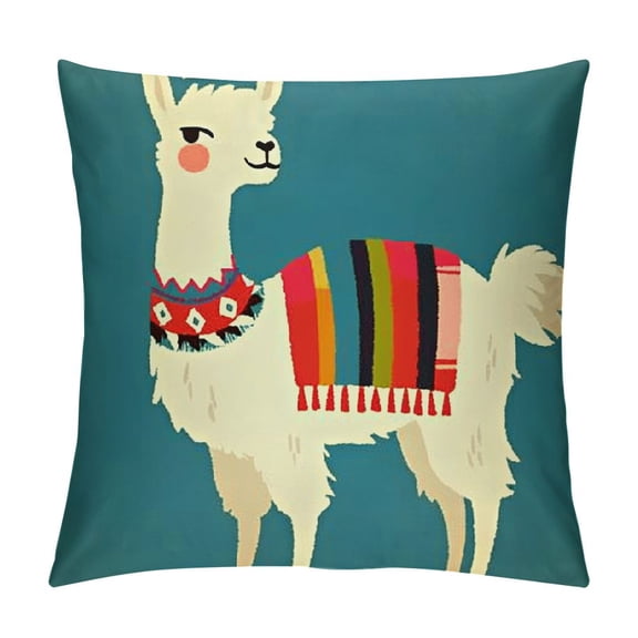 BCIIG  Throw Pillow Cover Colorful of Cute Llama Peru Bolivian Cape on Back  Pillowcase Home Decor Square  Pillow Case Cushion Cover 24x24in