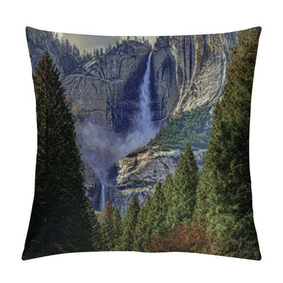 BCIIG Throw Pillow Cushion Cover, Falls Evergreen Forest Fall Season Scenery National Park Print, Decorative Square Accent Pillow Case, 12x12in