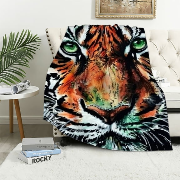 BCIIG Tiger Blanket for Men Women Colorful Tiger Face Art Painting Throw Gifts for Girl Boy Animals Soft Fluffy Fleece Throw for Couch Sofa Bed 50x60in