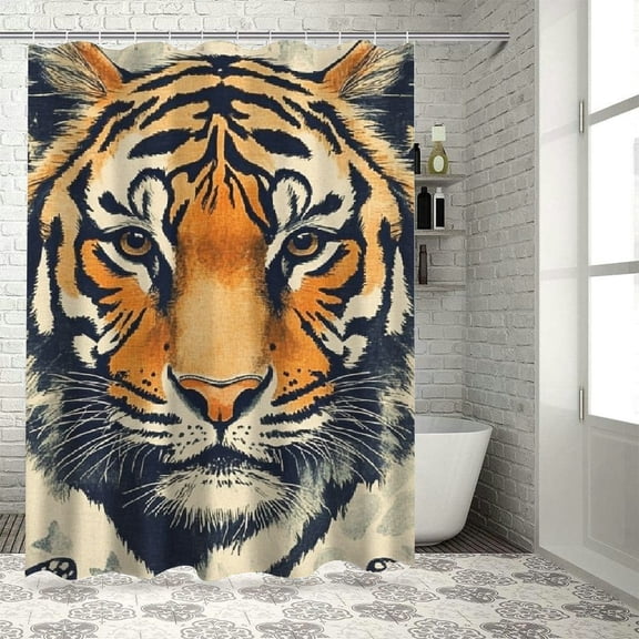 BCIIG Tiger Butterfly Pattern Bathroom Decoration Set With Hook, Graphic Print Stylish Shower Curtain Set Home Bathtub Bathroom Decoration With Hook, Waterproof and Easy to Install