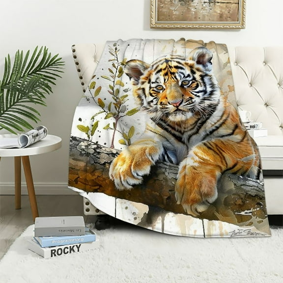 BCIIG Tiger Cub Theme Warm Lightweight Soft Fleece Blanket Throw Blanket for Living Room Sofa Decor - Cow Gifts - All Seasons Blanket 40x50in