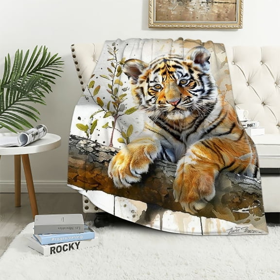 BCIIG Tiger Cub Theme Warm Lightweight Soft Fleece Blanket Throw Blanket for Living Room Sofa Decor - Cow Gifts - All Seasons Blanket 50x60in
