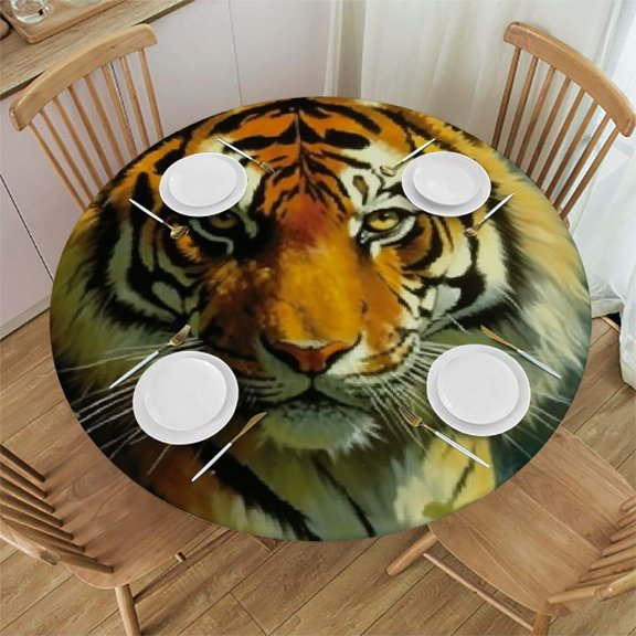 BCIIG Tiger Forest Painting Round Table Cover - Stain Resistant, Washable - Perfect for Indoor Outdoor Tablecloth Kitchen Dining Wedding Parties - 100% Polyester Fiber 38"-42