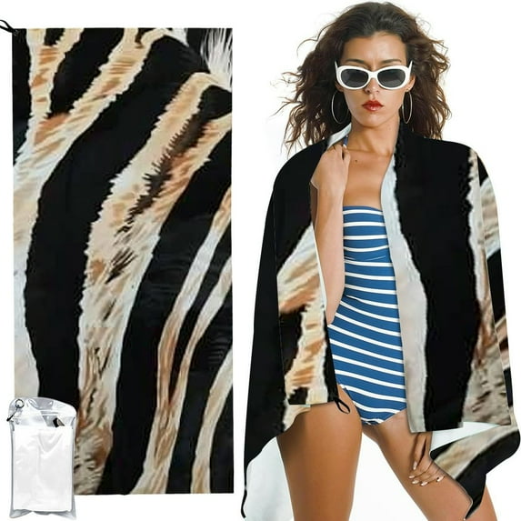 BCIIG Tiger Leopard Print Beach Towel Animal Microfiber Sand Free Towels for Adult Kids Quick Dry Ultra Absorbent Soft Pool Travel Swim Bath Shower Towel Gifts 27.5x55in