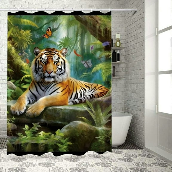 BCIIG Tiger Rock Jungle Bathroom Decor Set with Hooks, Colorful Luxurious Graphic Print Polyester Fabric Shower Curtain, Waterproof and Easy to Install 36x72