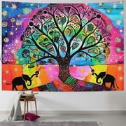 BCIIG Traditional Jaipur Tie Dye Tree of Life Tapestry, Elephant Poster, Indian Wall Hanging, Hippie Dorm Room Decorations, Boho Wall Art