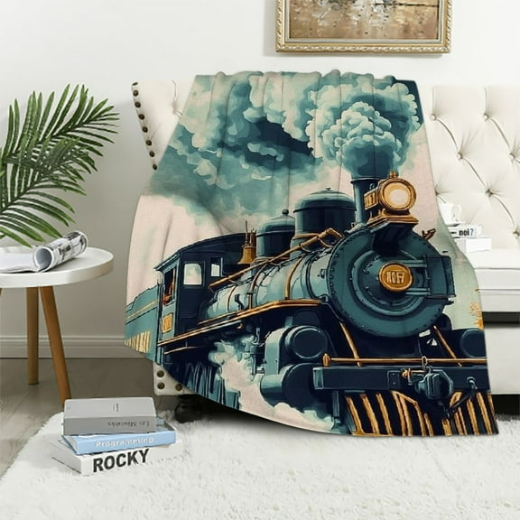 BCIIG Train Blanket for Boys Kids, Flannel Train Blankets Gifts, Train Throw Blanket for Sofa Couch Bed Living Room Soft Warm Cozy Train Decor 50x60in