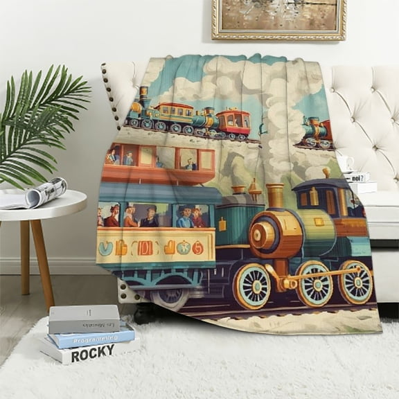 BCIIG Train Blanket for Boys Kids, Train Gifts Bedding Decor Flannel Train Throw Blanket, Train Stuff Decorations Warm Soft Blanket for Bed Sofa Office 60x80in