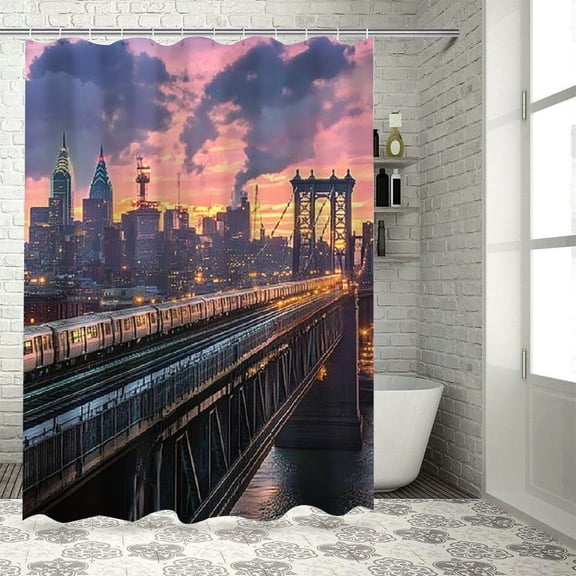 BCIIG Train Bridge City Chic Modern Bathroom Decor Shower Curtain 100% Polyester Washable with Hooks 60"x72