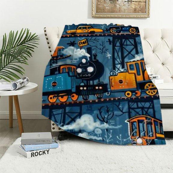 BCIIG Train Cars Cross Warm Lightweight Blanket Soft Fleece Throw Blanket for Living Rooms Sofa Decor Cow Gifts All Seasons Blanket Excellent Hand Feel Blanket 60x80in