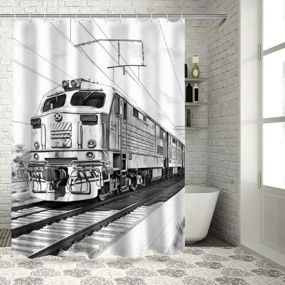 BCIIG Train Engine Train Cars Train Yard Bathroom Decor Set with Hooks, Colorful Luxurious Graphic Print Polyester Fashion Shower Curtain Set, 100% Polyester, Waterproof, Easy Installation