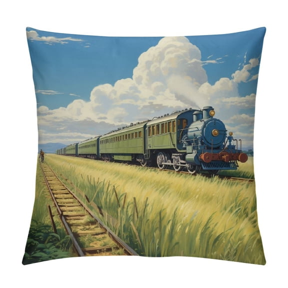 BCIIG Train Tracks Field Graphic Decorative Cushion Throw Pillow Cover for Home Couch Living Room Bed Sofa Square Zipper Closure 1PC 12x12in