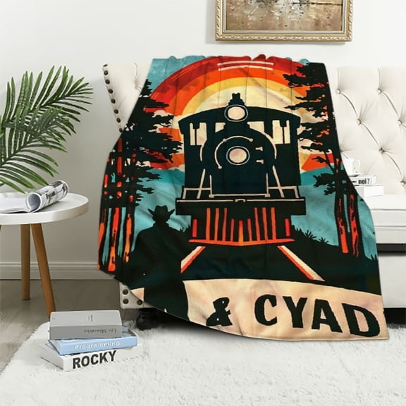 BCIIG Train Trees Western Warm Lightweight Soft Fleece Blankets Throw Blanket Living Rooms Sofa Decor Cow Gifts Blanket All Seasons 50x60in