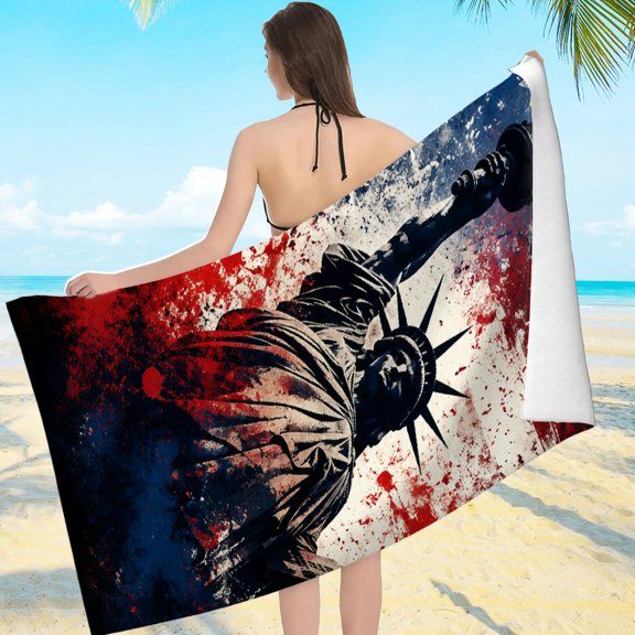 BCIIG Travel Beach Towel - Splatter Liberty Statue Print, Machine Washable Beach Pool Great Gift
