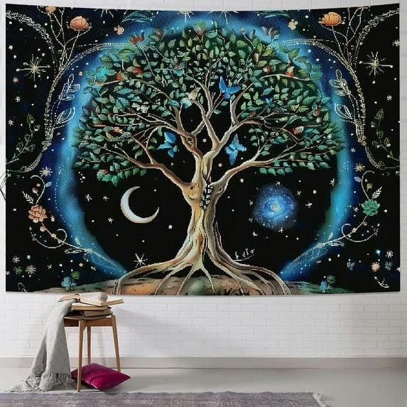 BCIIG Tree of Life Tapastry Butterfly Moon Flower Boho Floral Plant Tapestries for Bedroom Aesthetic's Wall Hanging Mandala Botanical Tapestry for Living Room Dorm