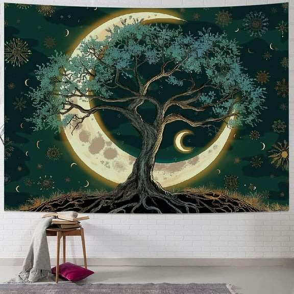 BCIIG Tree of Life Tapestry Wall Hanging Aesthetic Sun and Moon Tapestry with Vintage Paisley Flowers Colorful Tree Wall Tapestry for Bedroom, Living Room, Dorm