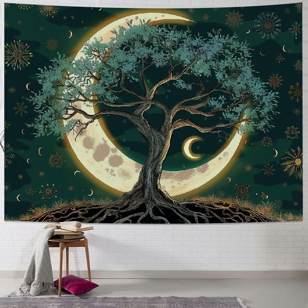 BCIIG Tree of Life Tapestry Wall Hanging Aesthetic Sun and Moon Tapestry with Vintage Paisley Flowers Colorful Tree Wall Tapestry for Bedroom Living Room Dorm Walmart