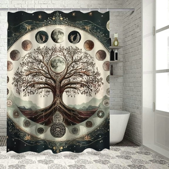 BCIIG Tree Of Life Moon Phases Shower Curtain Set With Hooks 60"x72