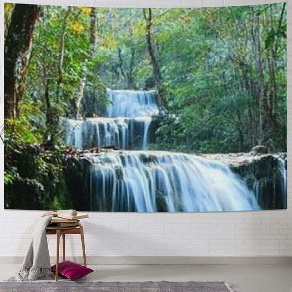 BCIIG Tree Tapestry Waterfall Tapestry Forest Tapestry Wall Hanging Nature Landscape Tapestries Stone River Tapestry for Room 50x40inch