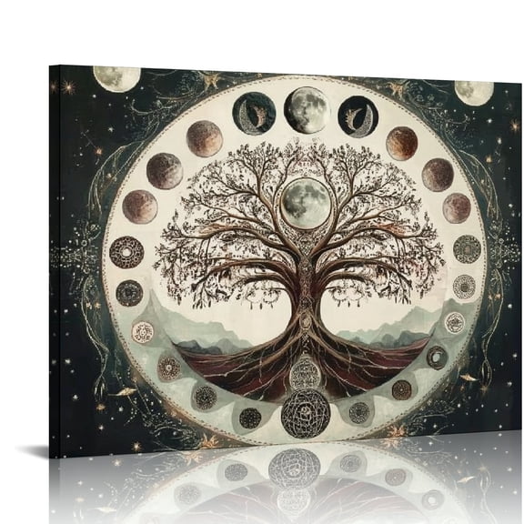 BCIIG Tree of Life Moon Phases Sacred Geometry Wall Decor - Fashion Kitchen Wall Pictures for Living Room Bedroom Home Office 20x16in