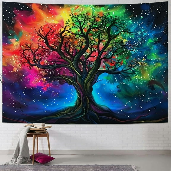 BCIIG Tree of Life Tapestry Black Light Tapestry Galaxy space Life Force Tapestry for Bedroom Glow in the dark Tapestry Wall Hanging